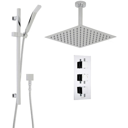Fontana Liverpool 12" Chrome Round Ceiling Mounted Thermostatic Rainfall Shower System With Hand Shower and With Water Powered LED Lights