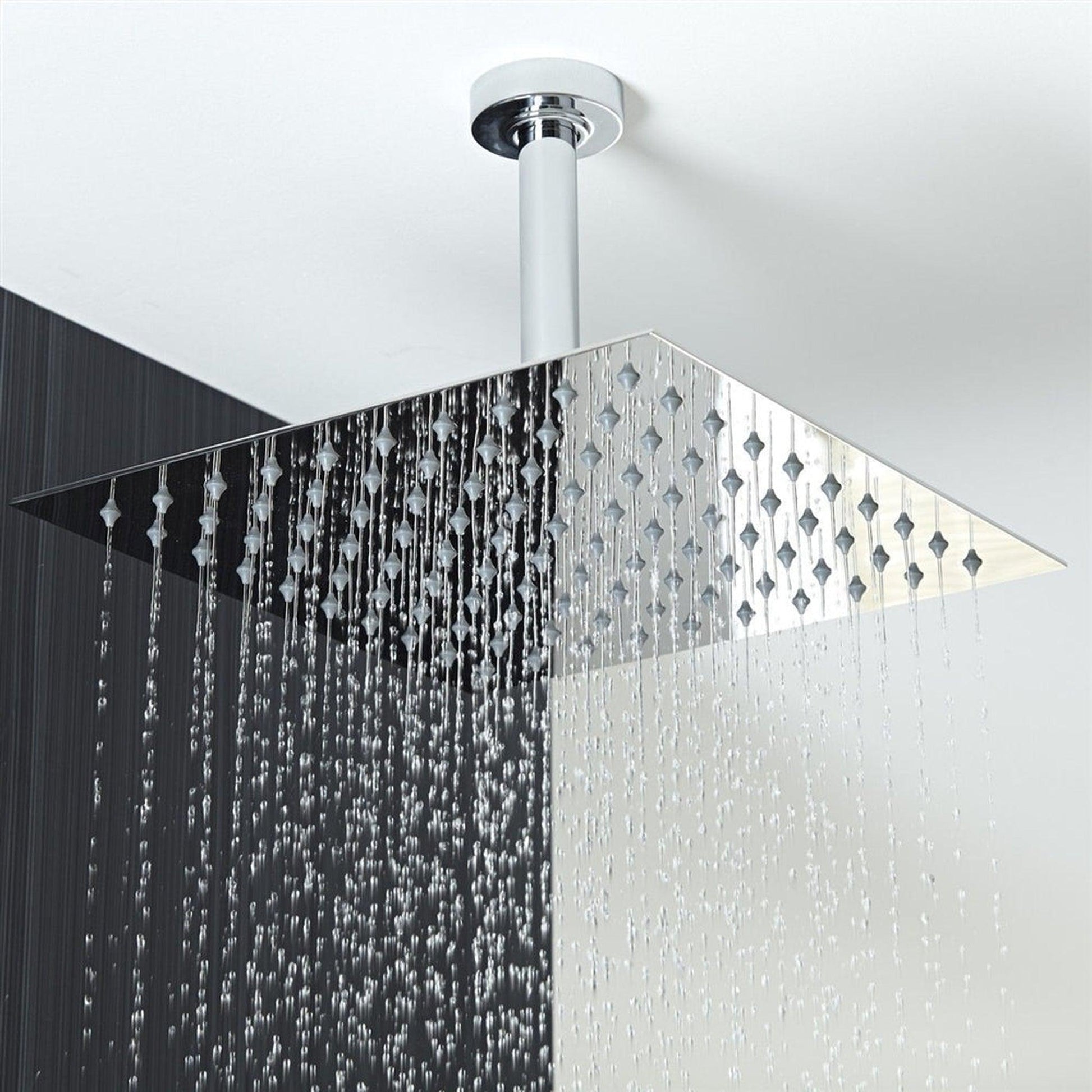 Fontana Liverpool 12" Chrome Square Ceiling Mounted Thermostatic Rainfall Shower System With Hand Shower and Without Water Powered LED Lights