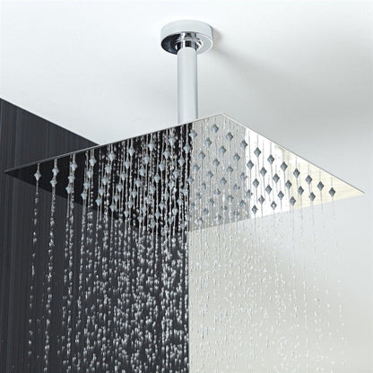 Fontana Liverpool 16" Chrome Square Ceiling Mounted Thermostatic Rainfall Shower System With Hand Shower and With Water Powered LED Lights