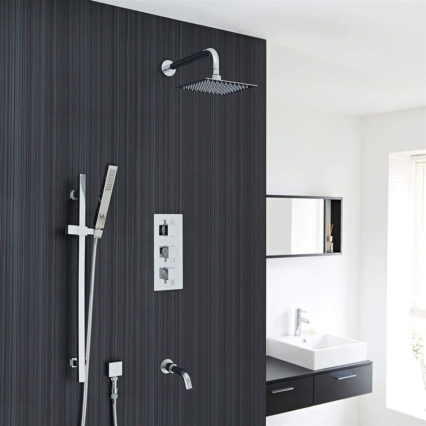 Fontana Liverpool Chrome 10" Wall-Mounted Thermostatic Rainfall Shower System With Water Power LED Lights and Hand Shower