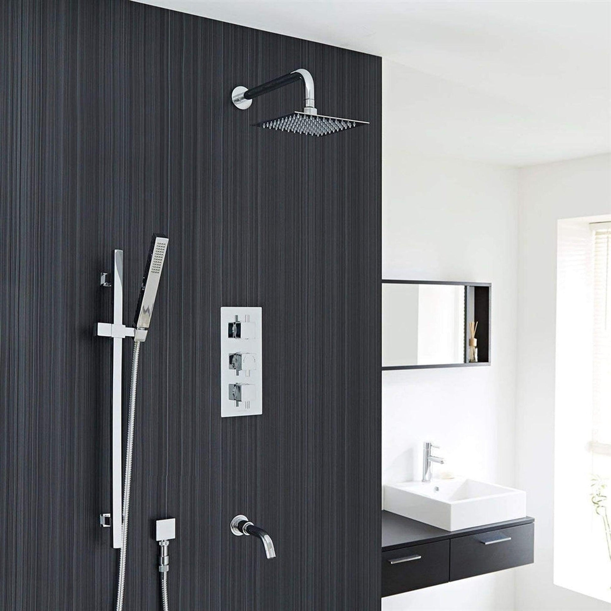 Fontana Liverpool Chrome 10" Wall-Mounted Thermostatic Rainfall Shower System With Water Power LED Lights and Hand Shower