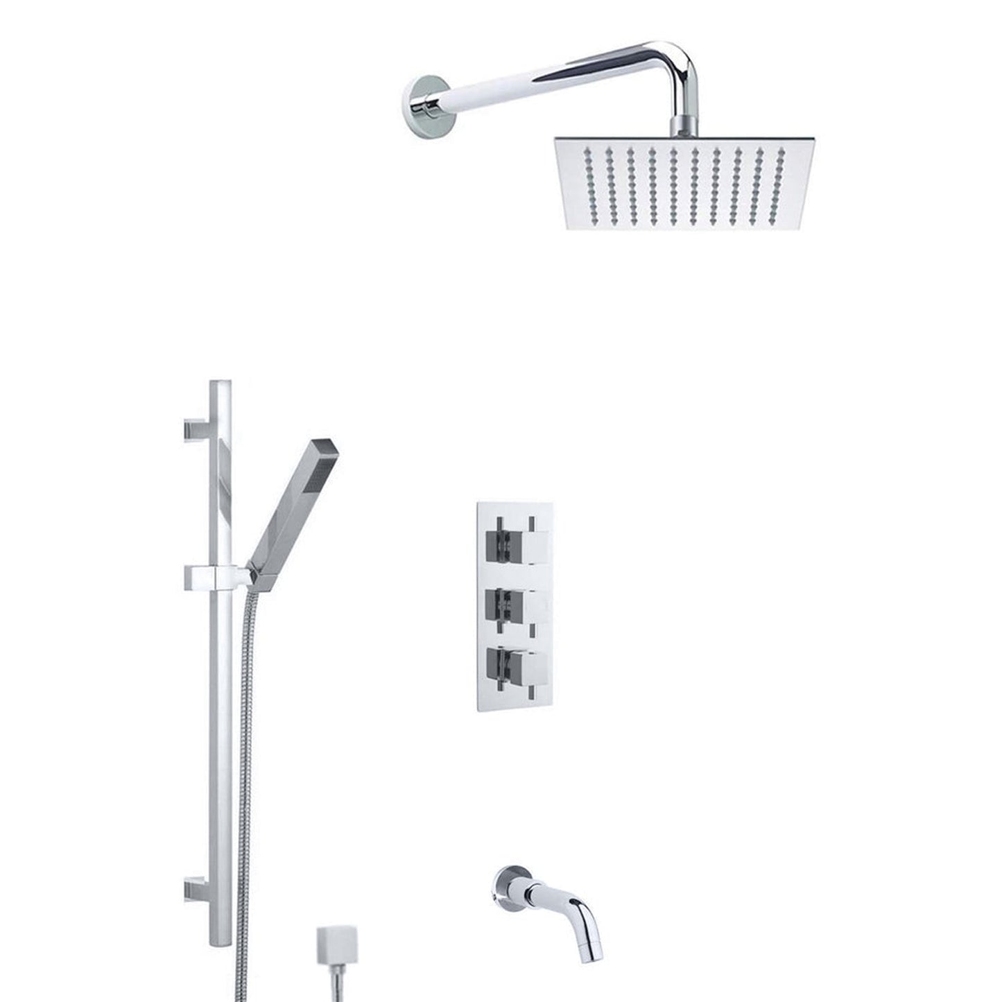 Fontana Liverpool Chrome 10" Wall-Mounted Thermostatic Rainfall Shower System With Water Power LED Lights and Hand Shower