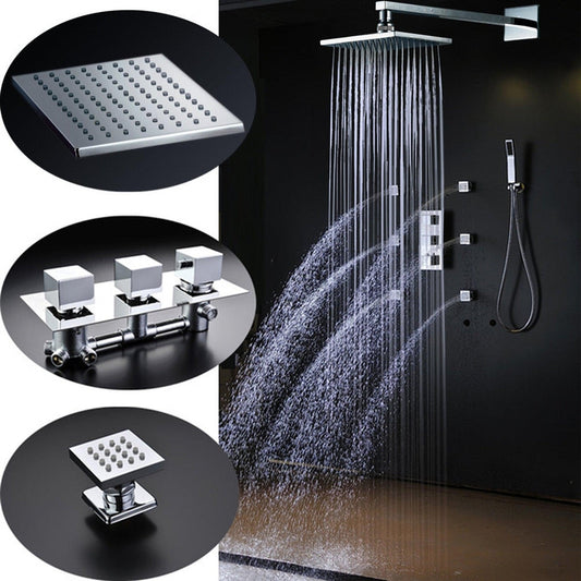 Fontana Lombardy 10" Chrome Large Square Wall-Mounted Shower System With 6-Massage Jets and Hand Shower