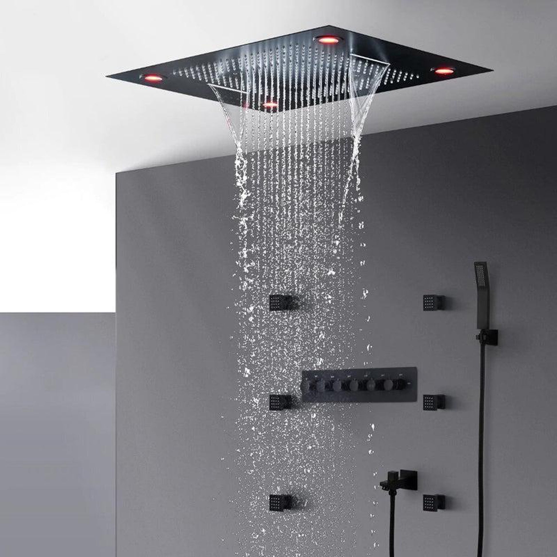 Fontana Luigi Matte Black LED Remote Control Brass Shower Set