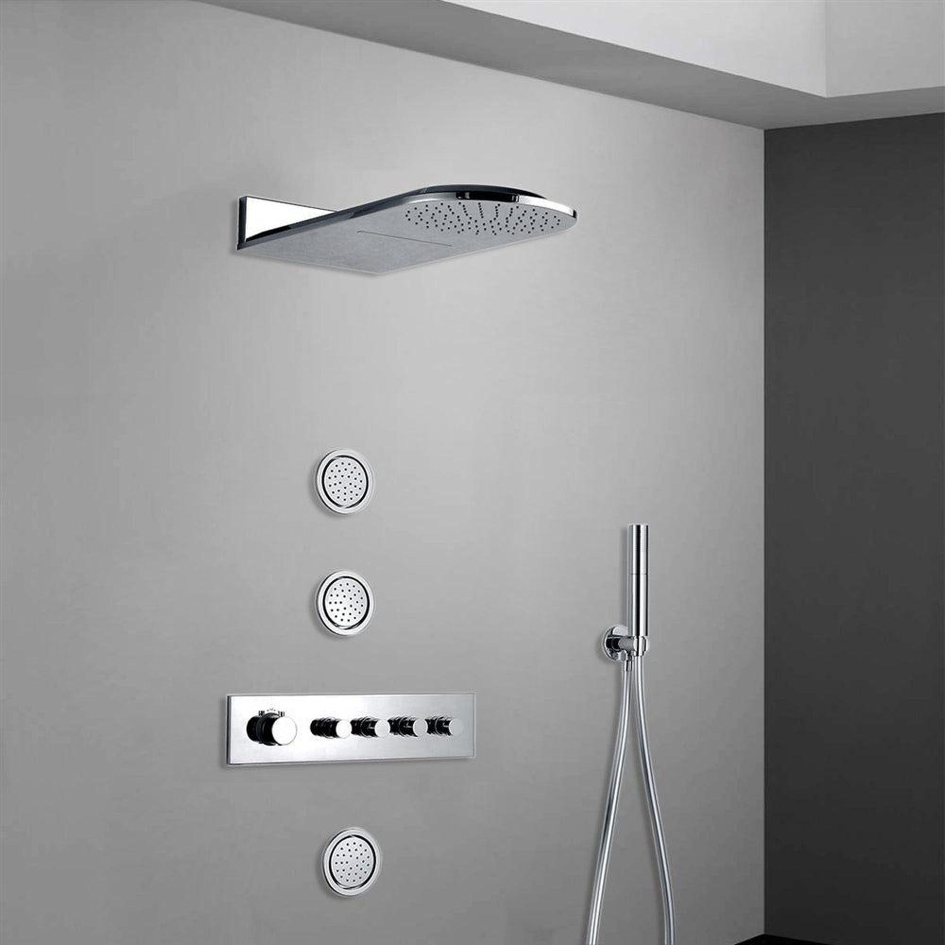 Fontana Luna Chrome Thermostatic Shower System With 3-Body Jet and Hand Shower