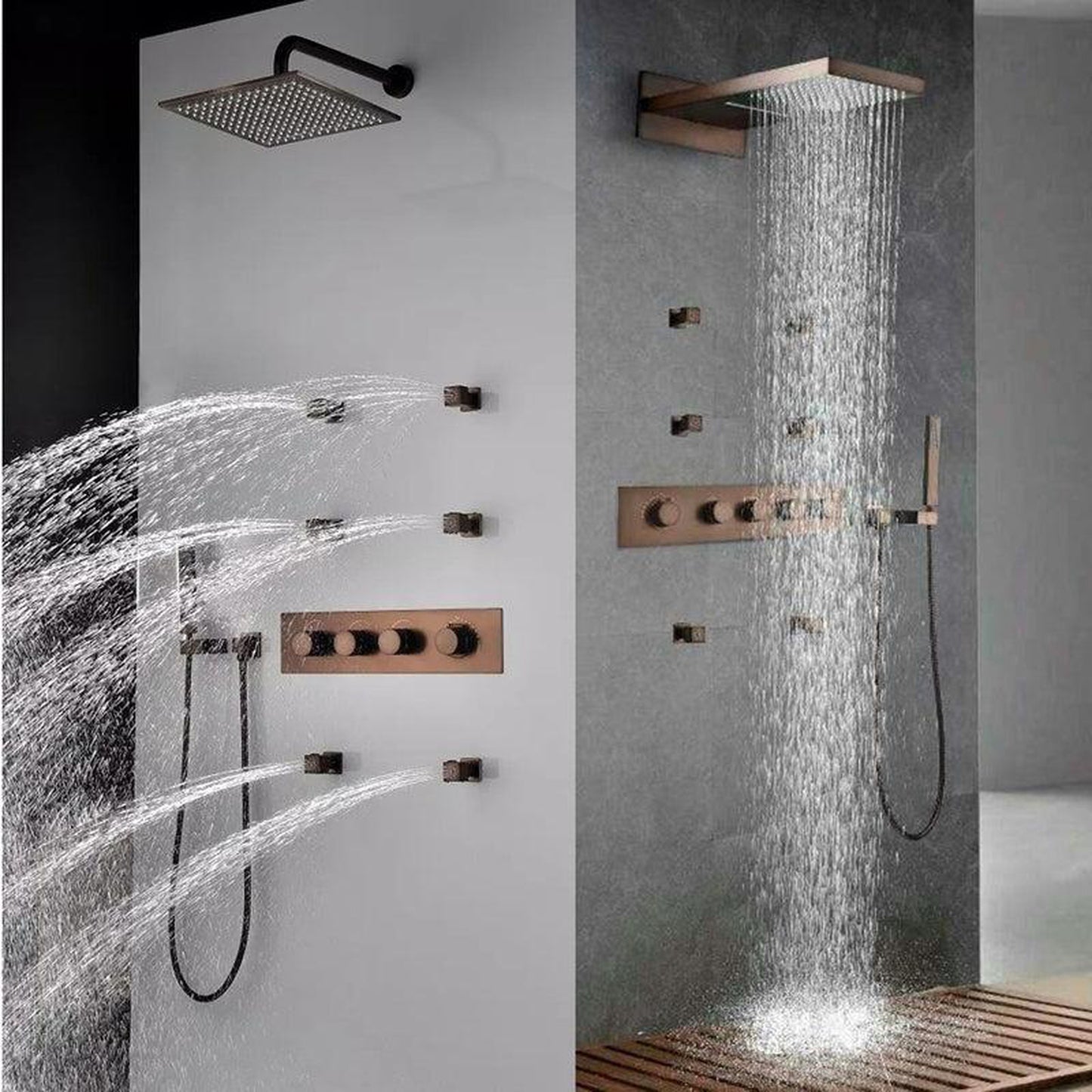 Fontana Lyon Oil Rubbed Bronze Ceiling Mounted Luxurious Rainfall Bathroom Shower System With 6-Body Jets and Hand Shower