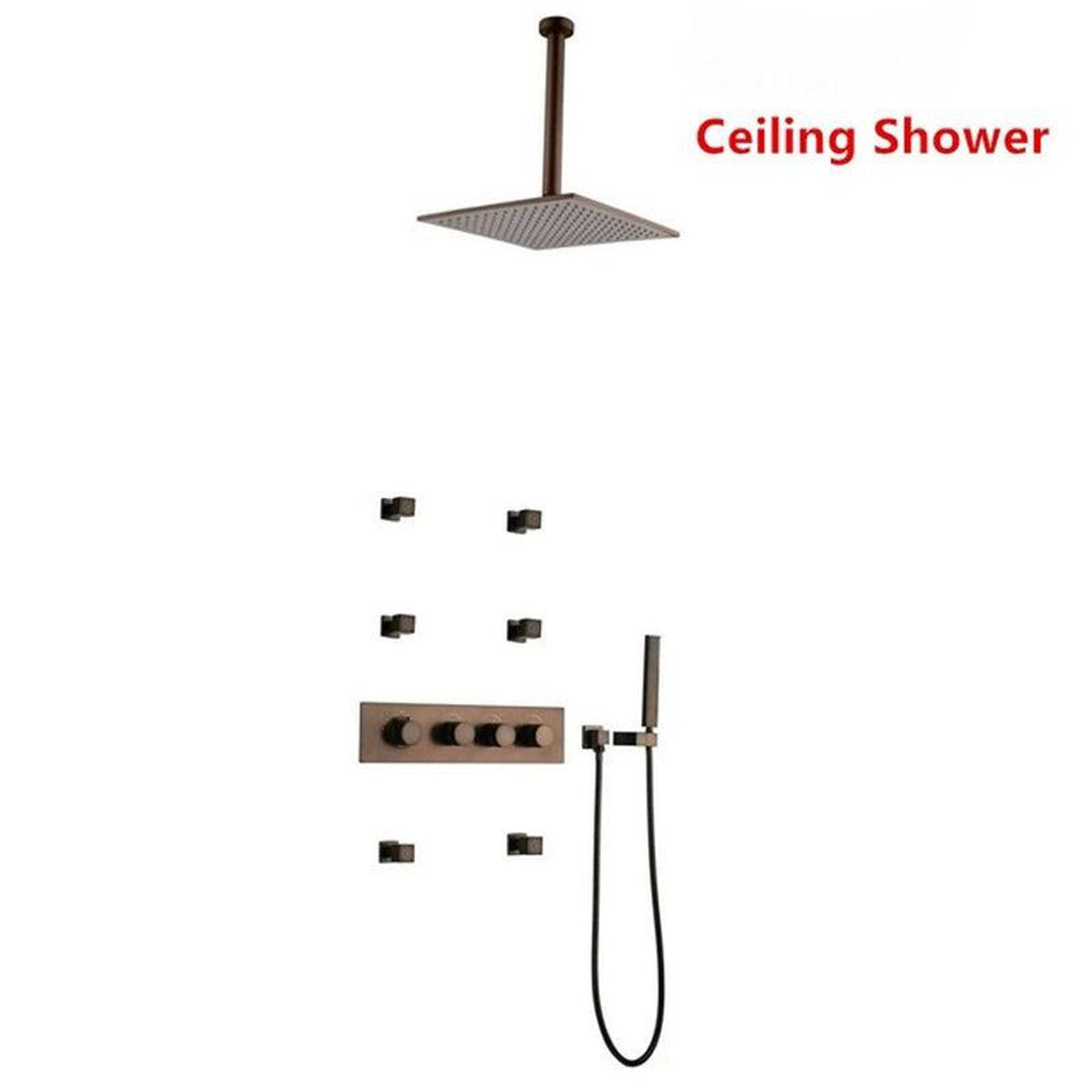 Fontana Lyon Oil Rubbed Bronze Ceiling Mounted Luxurious Rainfall Bathroom Shower System With 6-Body Jets and Hand Shower