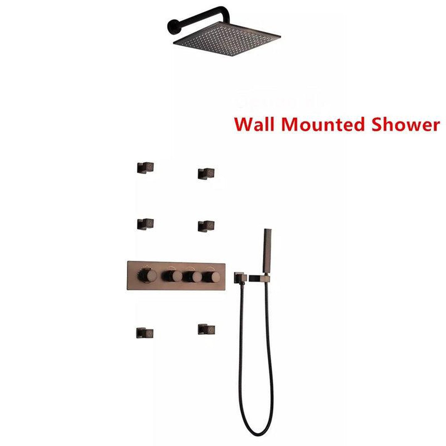 Fontana Lyon Oil Rubbed Bronze Wall-Mounted Luxurious Rainfall Bathroom Shower System With 6-Body Jets and Hand Shower