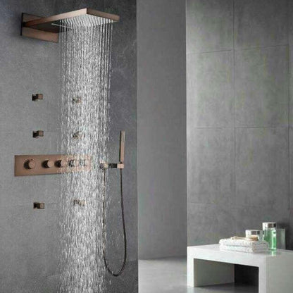 Fontana Lyon Oil Rubbed Bronze Wall-Mounted Luxurious Waterfall Bathroom Shower System With 6-Body Jets and Hand Shower