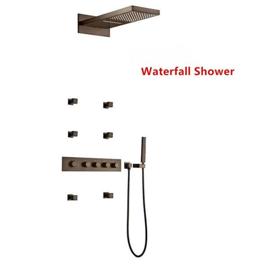 Fontana Lyon Oil Rubbed Bronze Wall-Mounted Luxurious Waterfall Bathroom Shower System With 6-Body Jets and Hand Shower