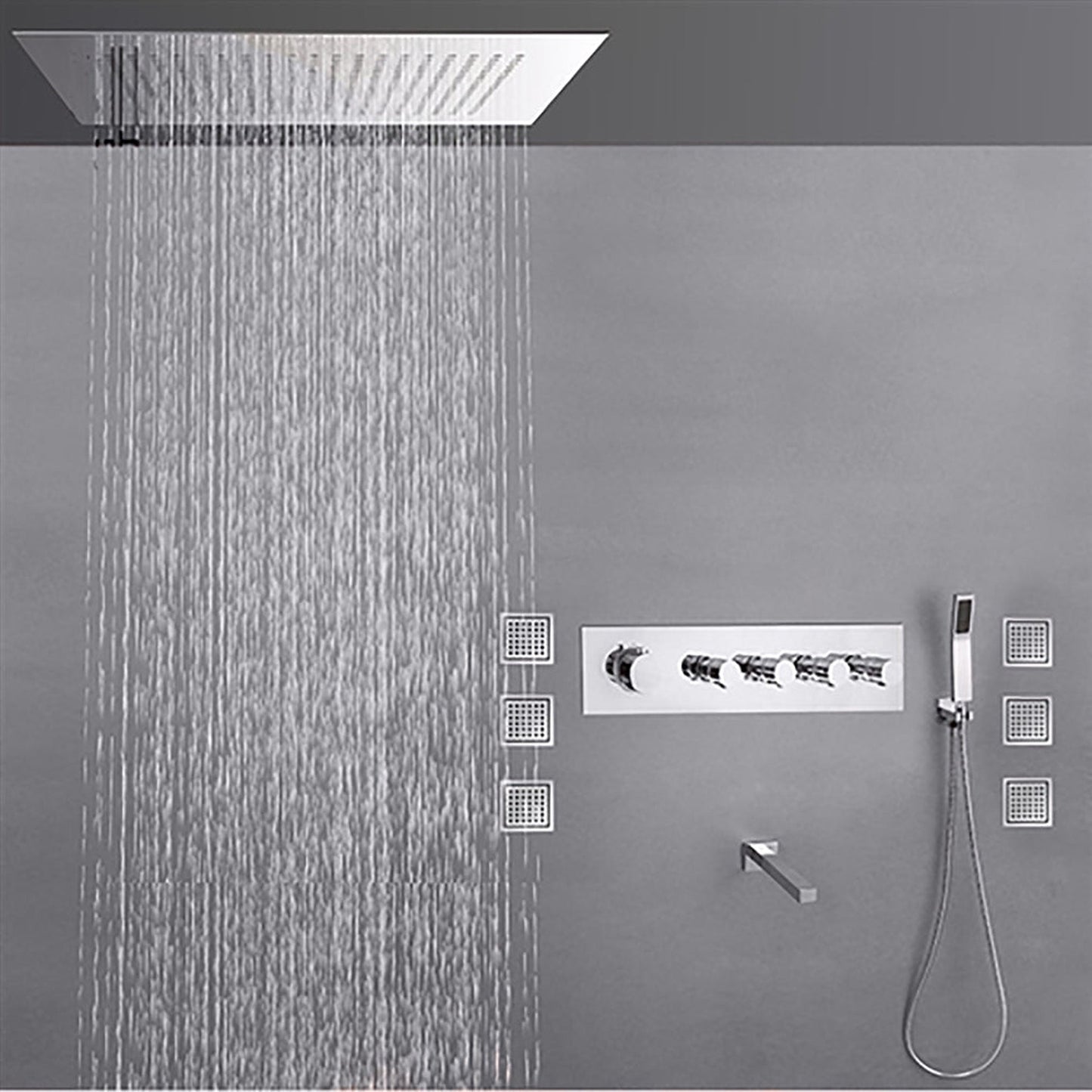 Fontana Macau 20" x 14" Chrome Thermostatic Rainfall Shower Set System With Water Powered LED Lights