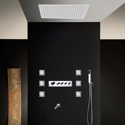 Fontana Macau 20" x 14" Chrome Thermostatic Rainfall Shower Set System With Water Powered LED Lights