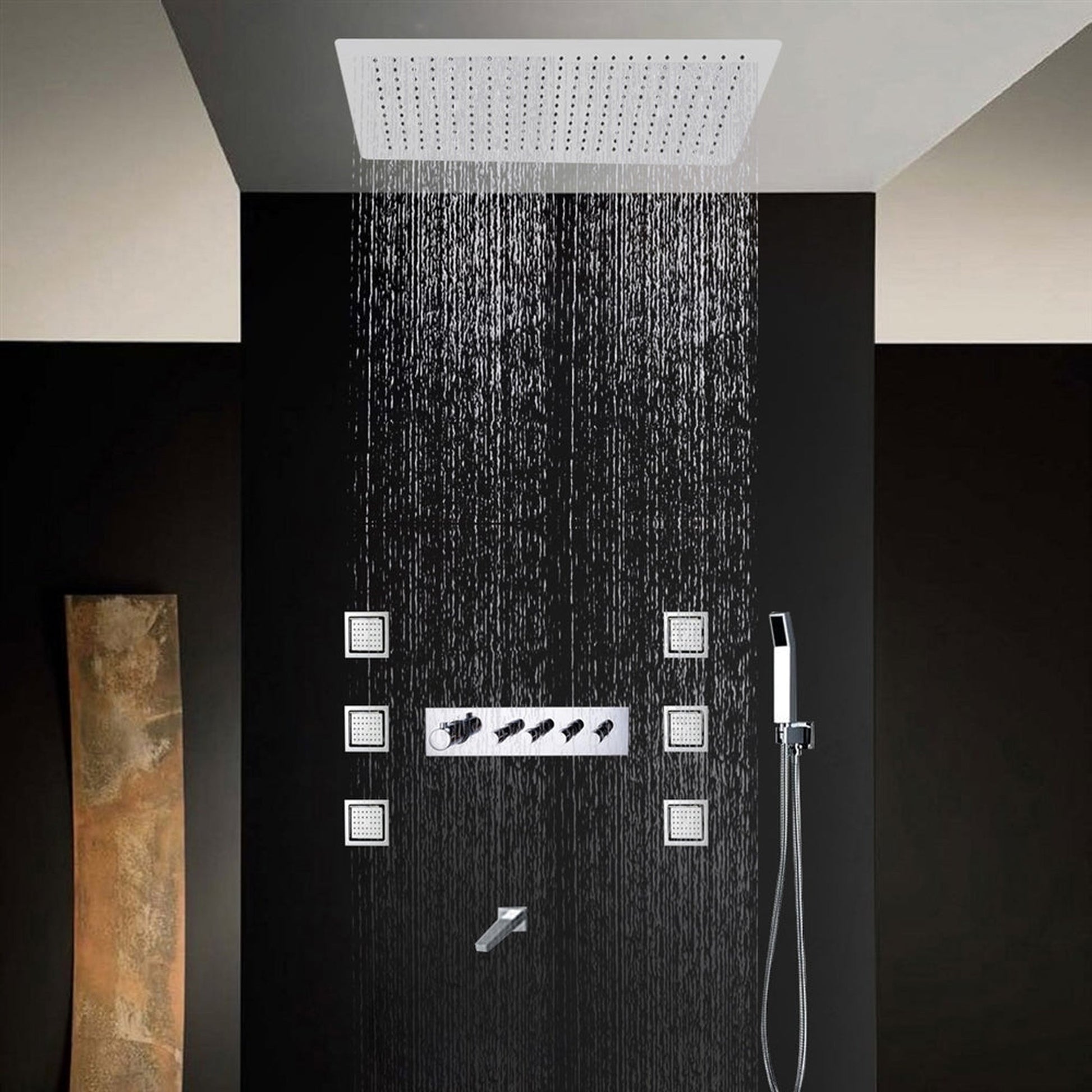 Fontana Macau 20" x 14" Chrome Thermostatic Rainfall Shower Set System With Water Powered LED Lights