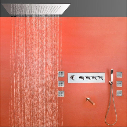 Fontana Macau 20" x 14" Chrome Thermostatic Rainfall Shower Set System With Water Powered LED Lights