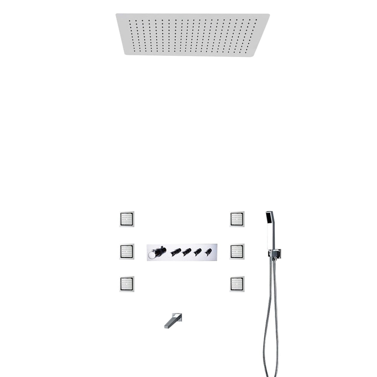 Fontana Macau 20" x 14" Chrome Thermostatic Rainfall Shower Set System With Water Powered LED Lights