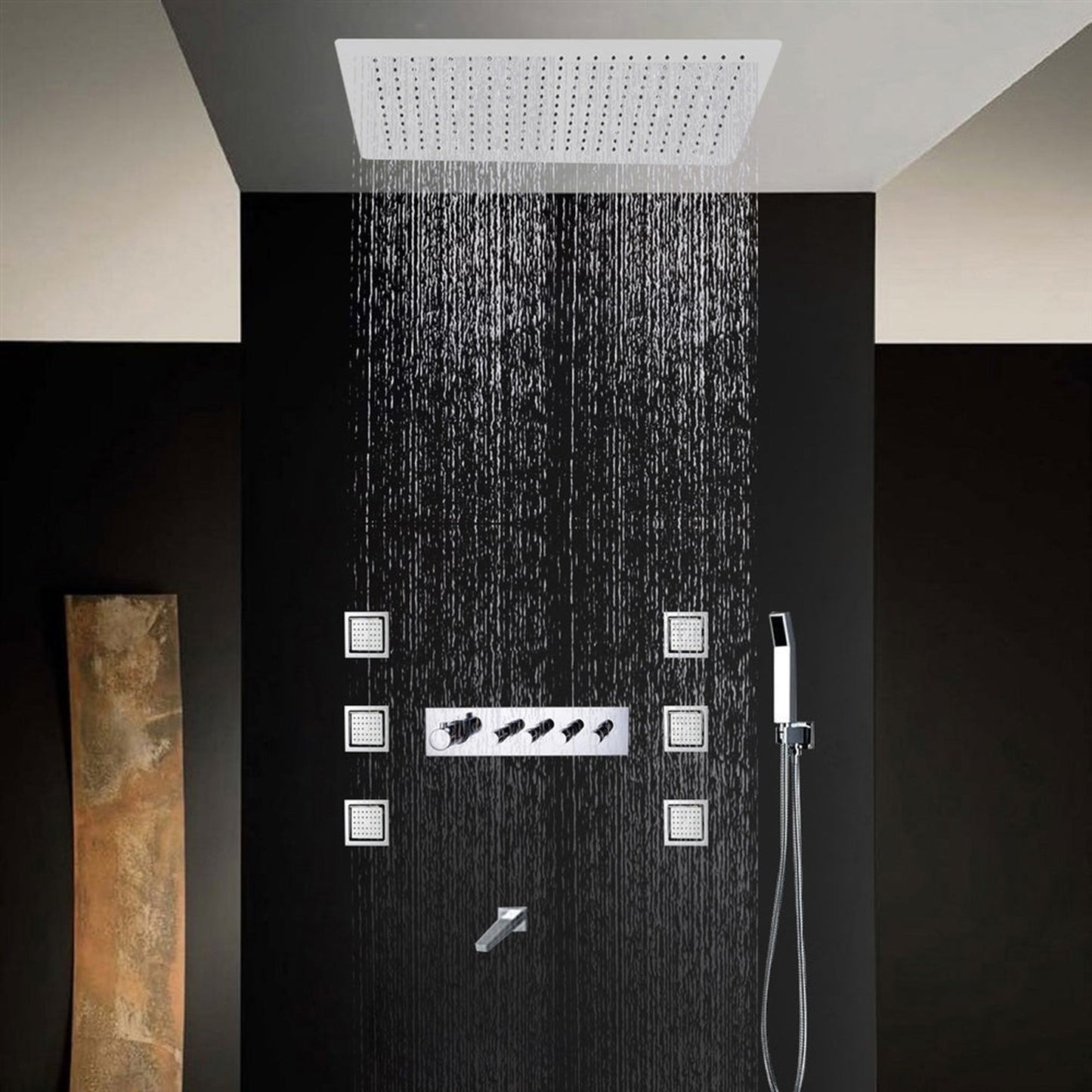 Fontana Macau 20" x 14" Chrome Thermostatic Rainfall Shower Set System Without Water Powered LED Lights