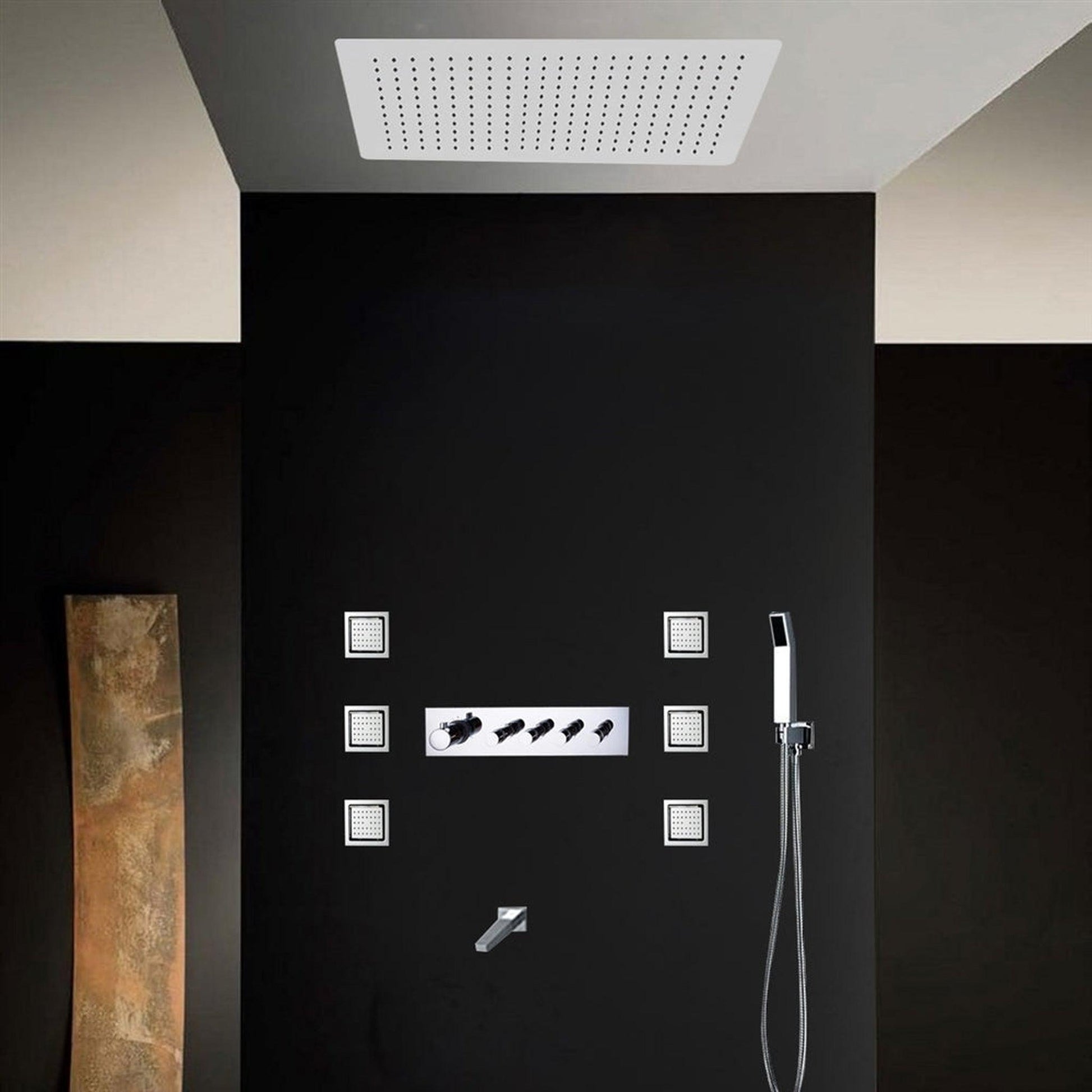 Fontana Macau 23" x 31" Chrome Thermostatic Rainfall Shower System With Water Powered LED Lights