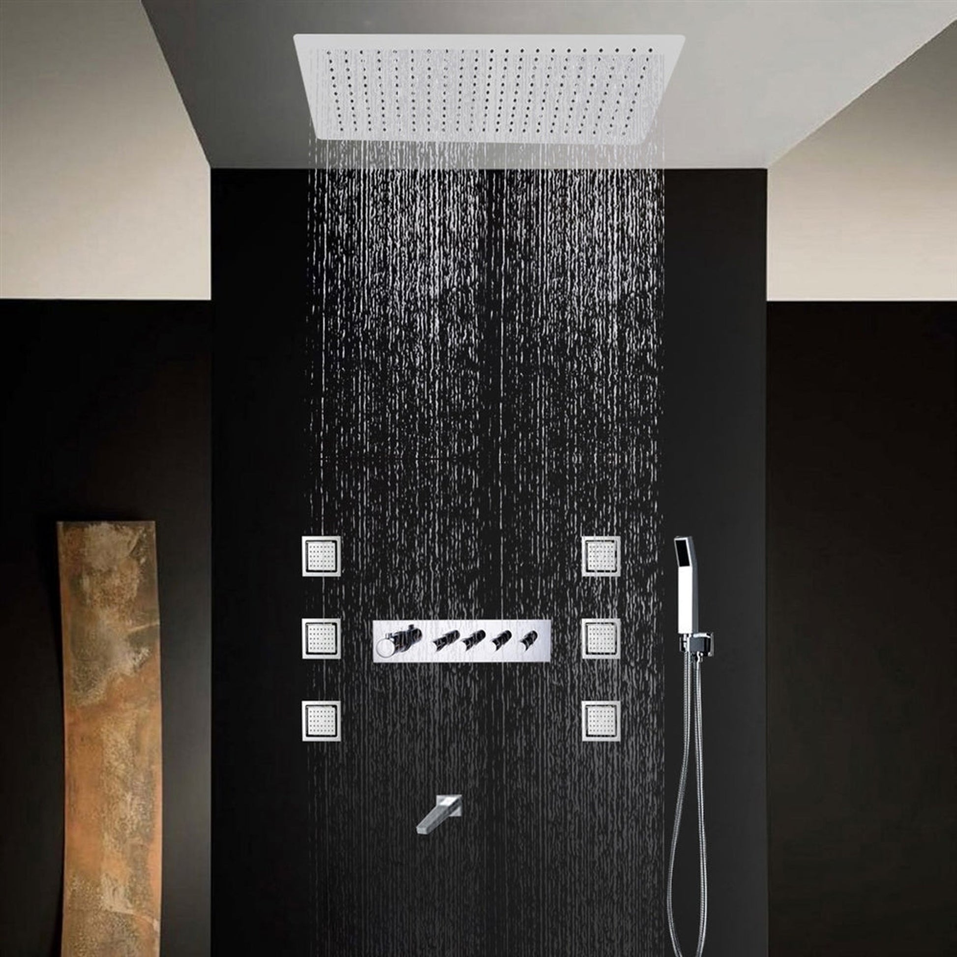 Fontana Macau 23" x 31" Chrome Thermostatic Rainfall Shower System With Water Powered LED Lights