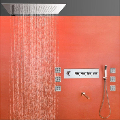 Fontana Macau 23" x 31" Chrome Thermostatic Rainfall Shower System Without Water Powered LED Lights