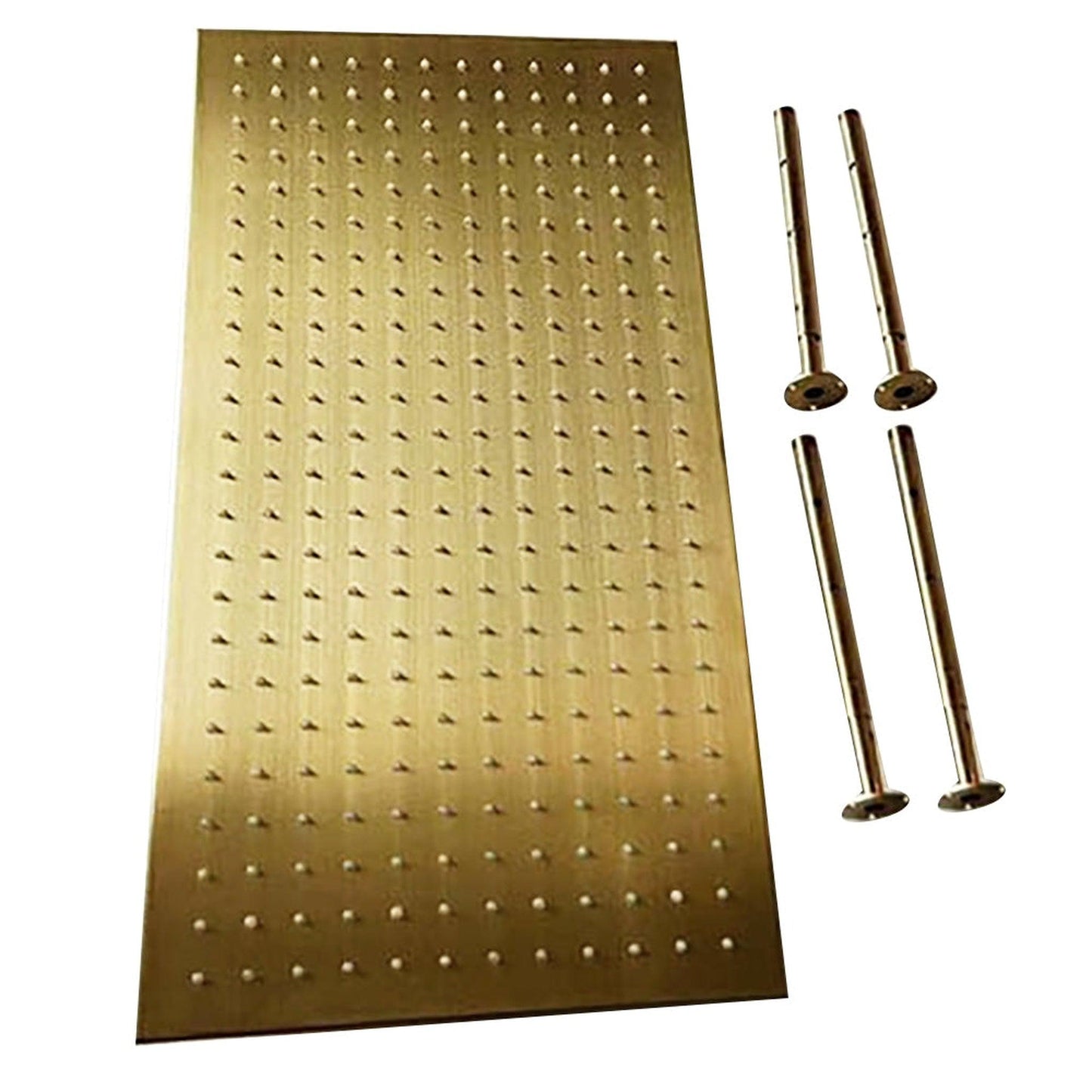 Fontana Martinique Creative Luxury Large Brushed Gold Rectangular Ceiling Mounted LED Solid Brass Shower Head Rain Shower System With 6-Jet Body Sprays and Hand Shower