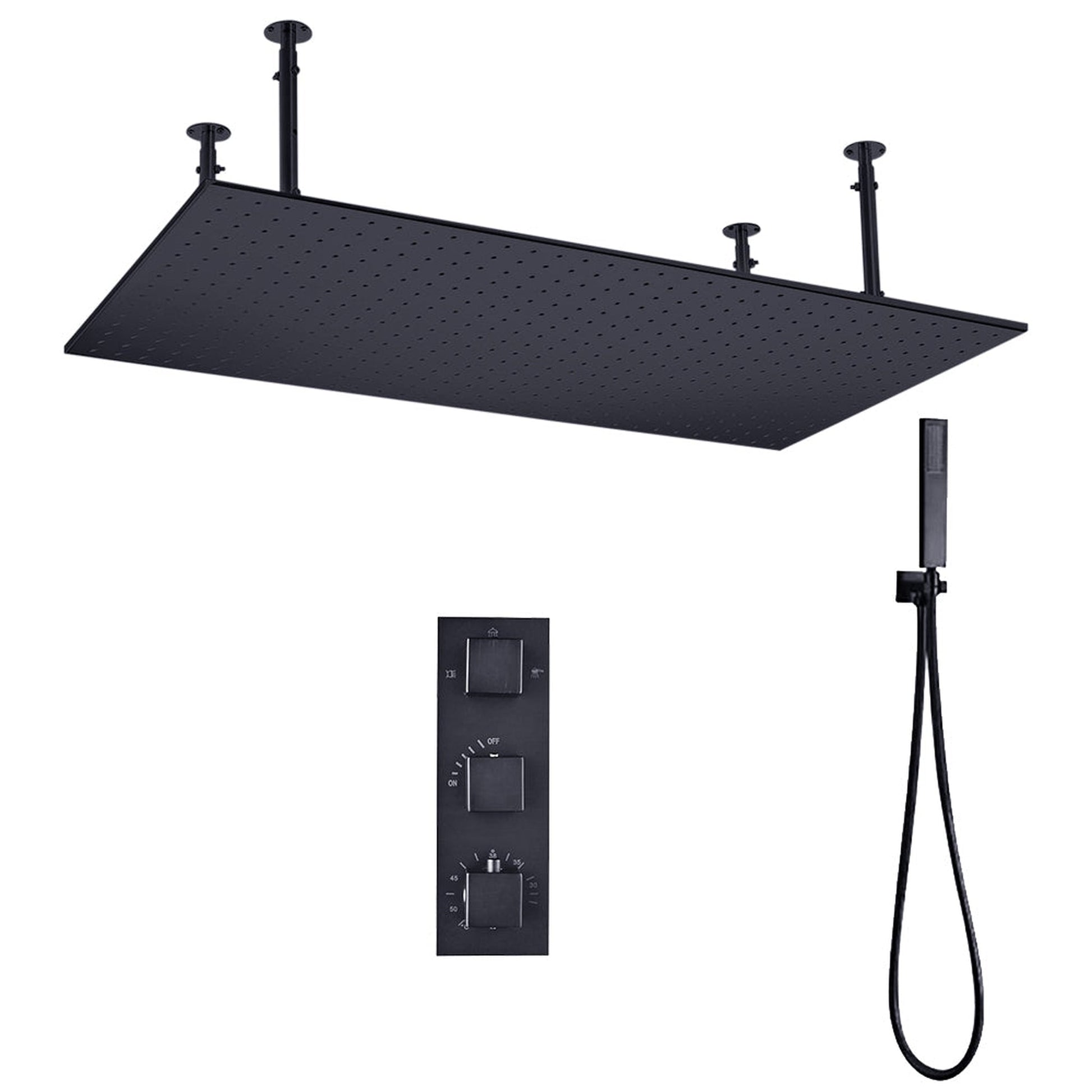 Matte Black Wall Mount 6inch Regular High Water Pressure Shower Head Ceiling Mount 16inch or 12 inch Rainfall Shower Head 3 Way Thermostatic Shower