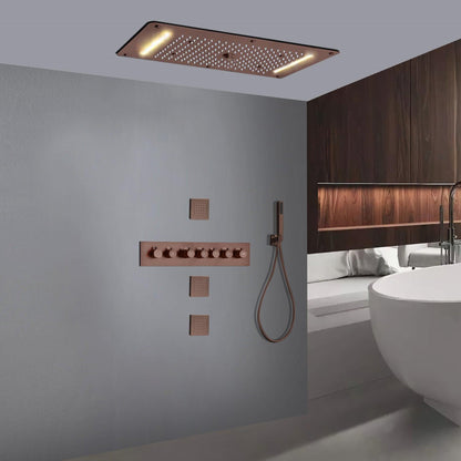 Fontana Massa Light Oil Rubbed Bronze Recessed Ceiling Mounted Thermostatic LED Waterfall Rainfall Shower System With Hand Shower and 3-Jet Body Sprays