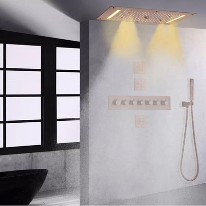 Fontana Massa Light Oil Rubbed Bronze Recessed Ceiling Mounted Thermostatic LED Waterfall Rainfall Shower System With Hand Shower and 3-Jet Body Sprays