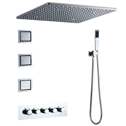 Fontana Melun Chrome Ceiling Mounted LED Changing Rainfall Shower System With 3-Body Jets and Hand Shower
