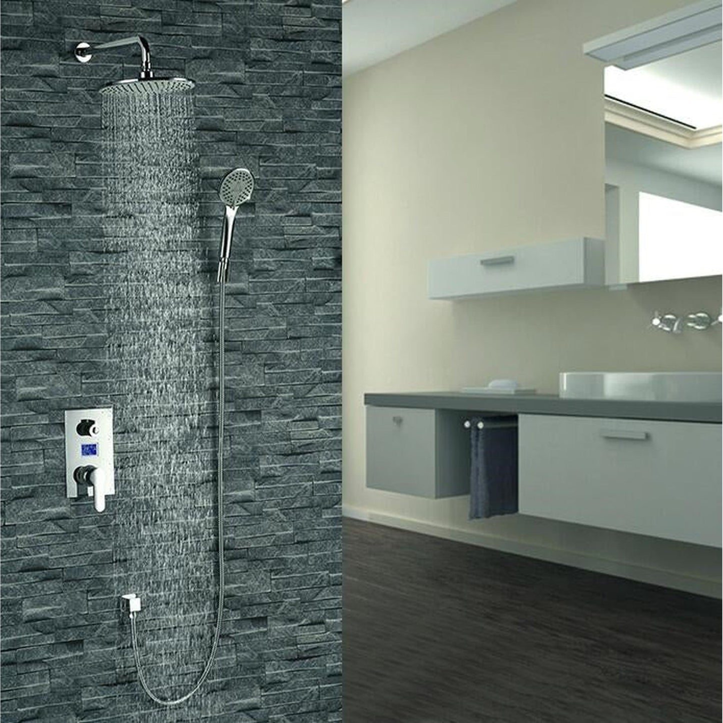 Fontana Mendoza 8" Chrome Wall-Mounted Intelligent Shower Set With Digital Display and Hand Shower