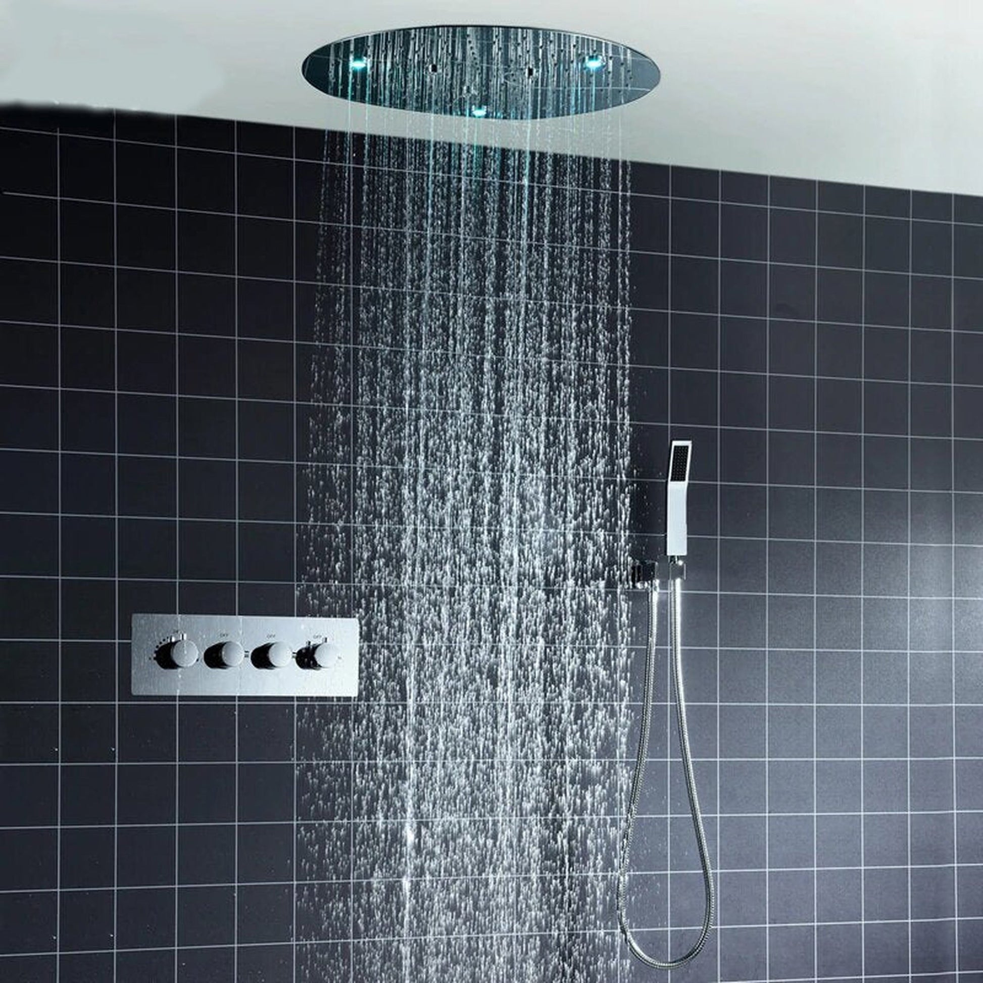 Fontana Milan Polished Chrome Round Ceiling Mounted Thermostatic Shower System With Hand Shower