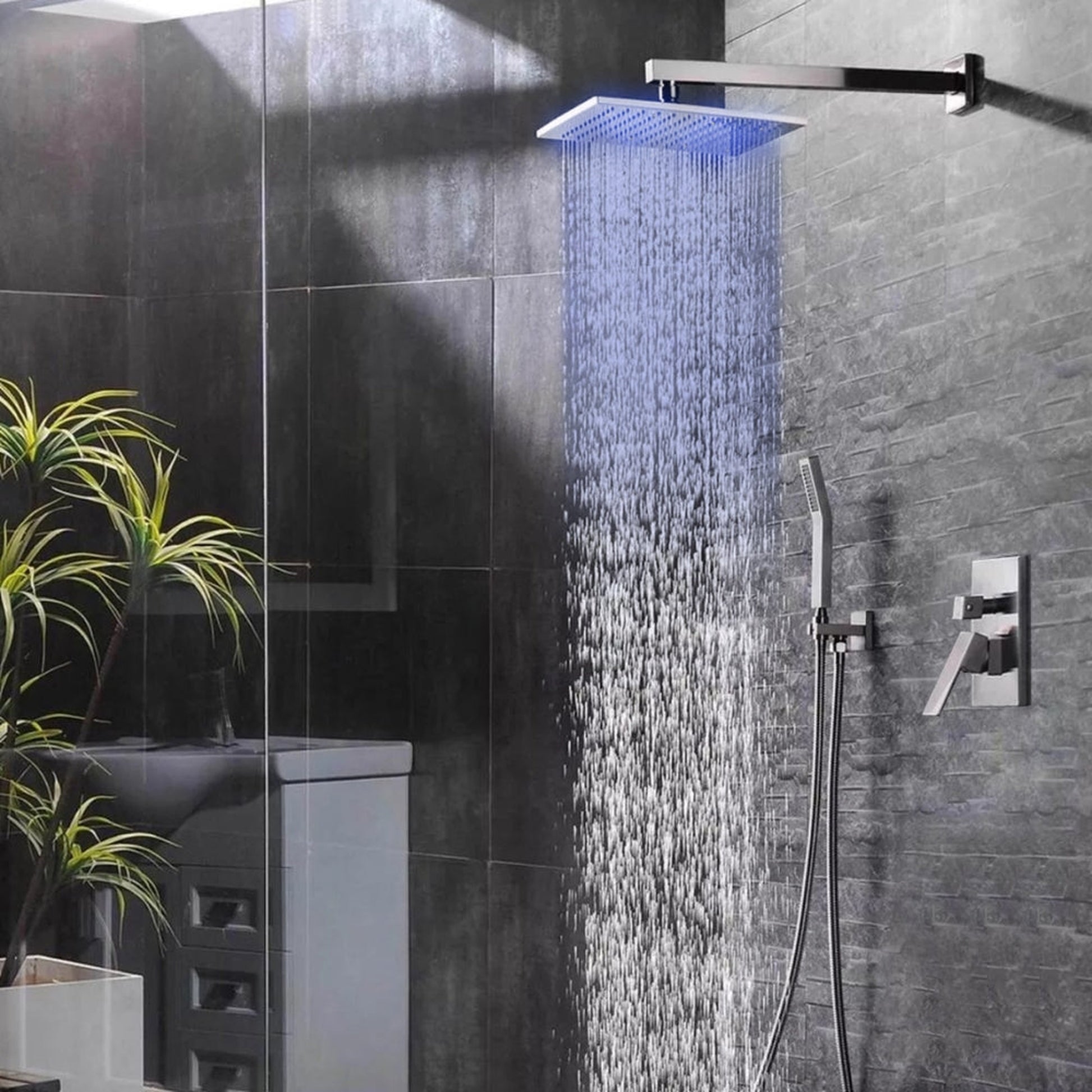 Fontana Monro 12" Chrome Square Wall-Mounted LED Shower Set With Multi-Level Mixer and Hand Shower
