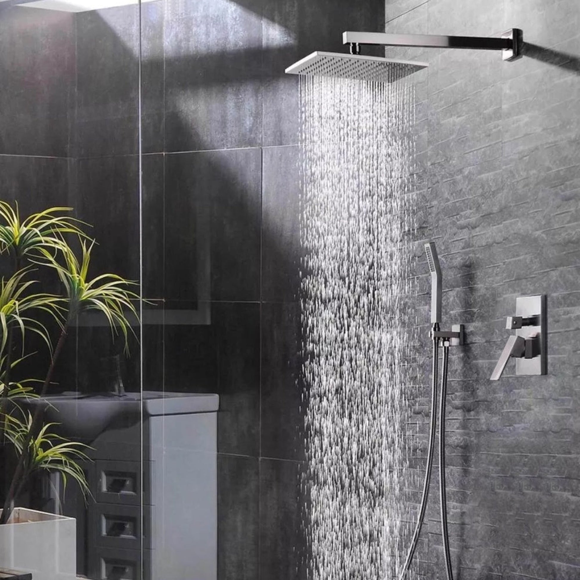 Fontana Monro 12" Chrome Square Wall-Mounted LED Shower Set With Multi-Level Mixer and Hand Shower