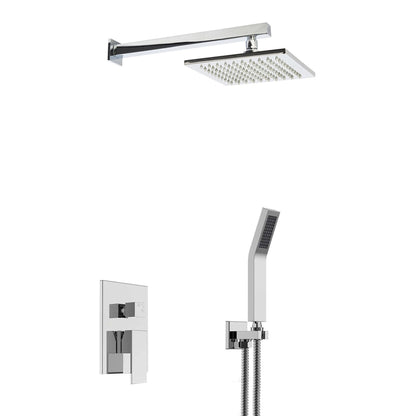Fontana Monro 8" Chrome Square Wall-Mounted LED Shower Set With Multi-Level Mixer and Hand Shower