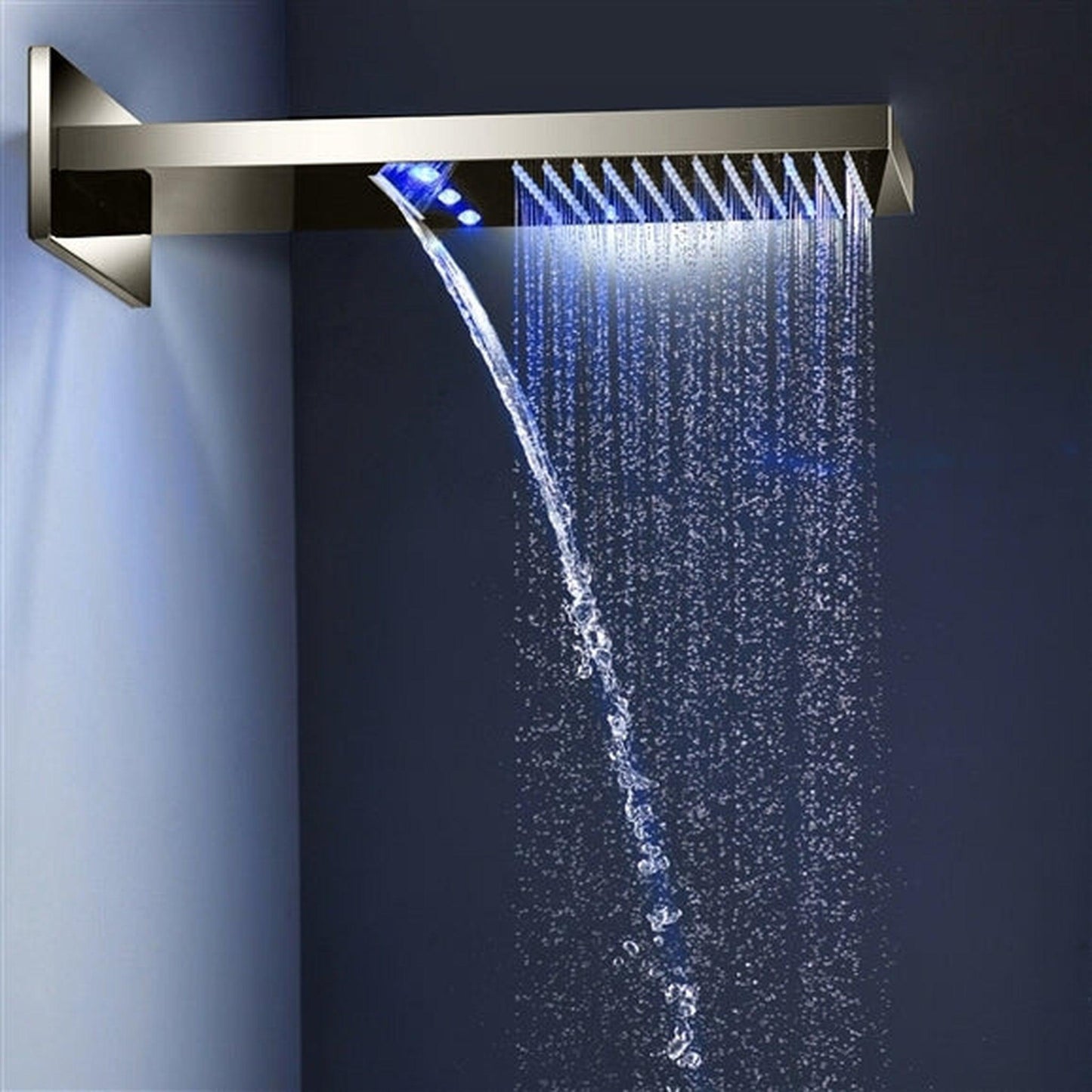 Fontana Mugla Brushed Nickel Wall-Mounted LED Thermostatic Waterfall Rain Shower System With 6-Massage Body Sprays and Hand Shower