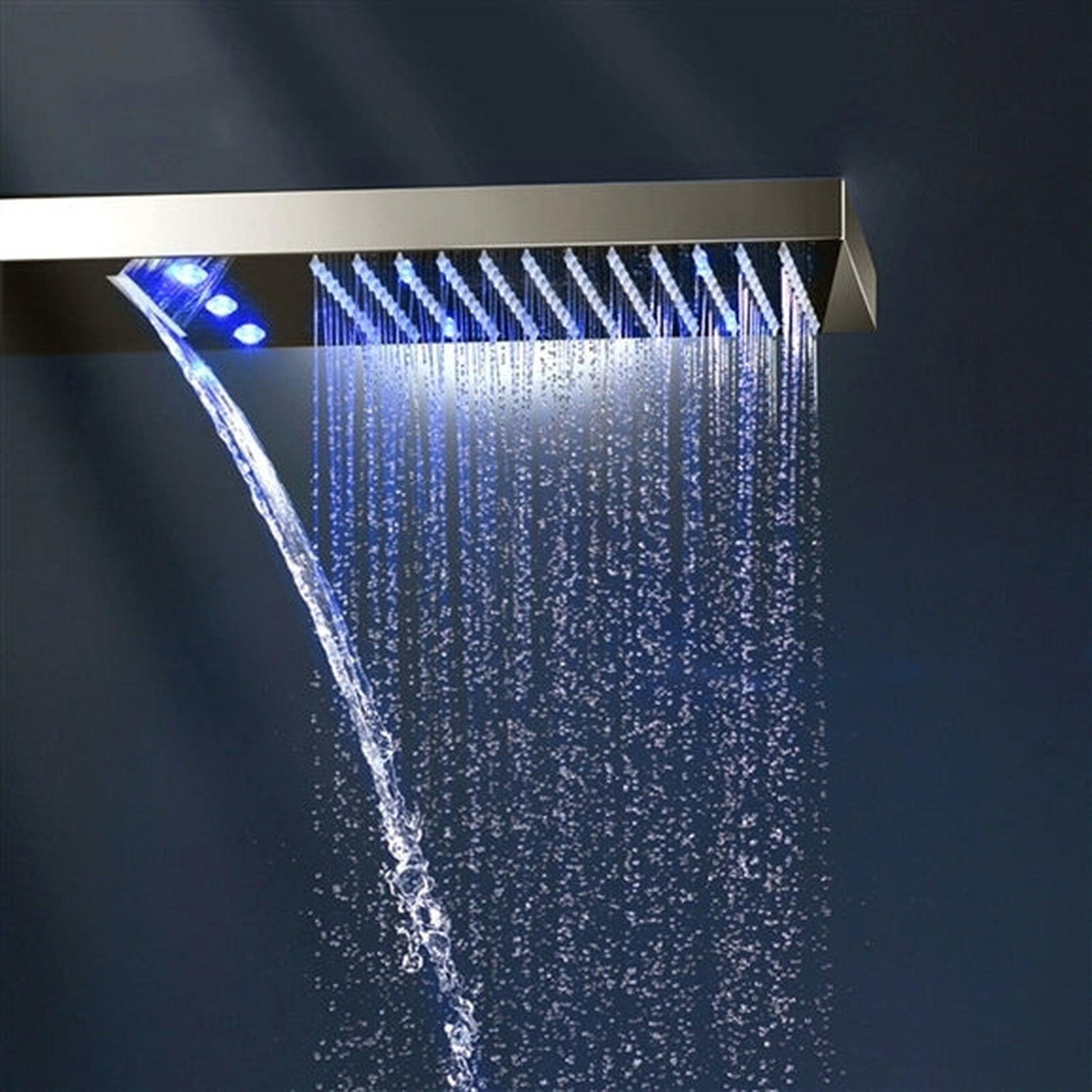 Fontana Mugla Brushed Nickel Wall-Mounted LED Thermostatic Waterfall Rain Shower System With 6-Massage Body Sprays and Hand Shower