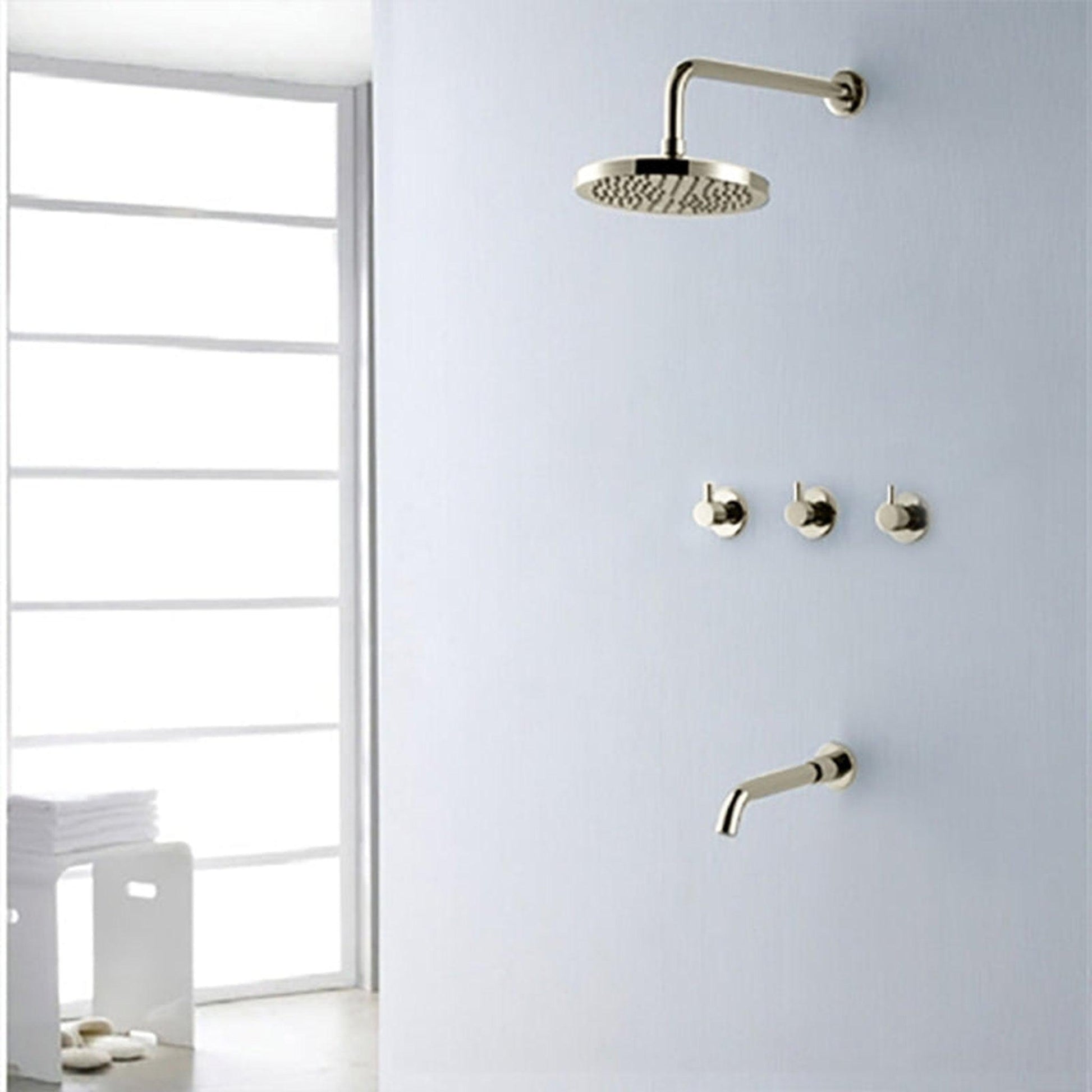 Fontana Oceana 10" Brushed Nickel Round Wall-Mounted Rainfall Shower Head Faucet Set With or Without Water Powered LED Lights