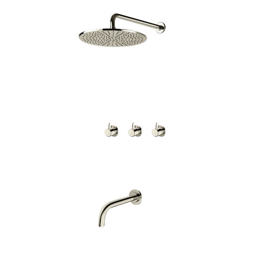 Fontana Oceana 10" Brushed Nickel Round Wall-Mounted Rainfall Shower Head Faucet Set With or Without Water Powered LED Lights