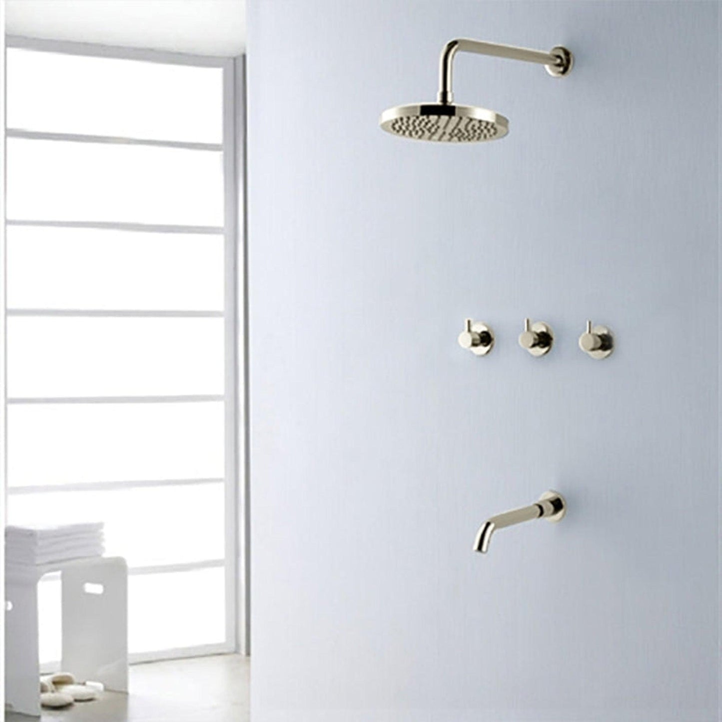 Fontana Oceana 12" Brushed Nickel Round Ceiling Mounted Rainfall Shower Head Faucet Set With or Without Water Powered LED Lights