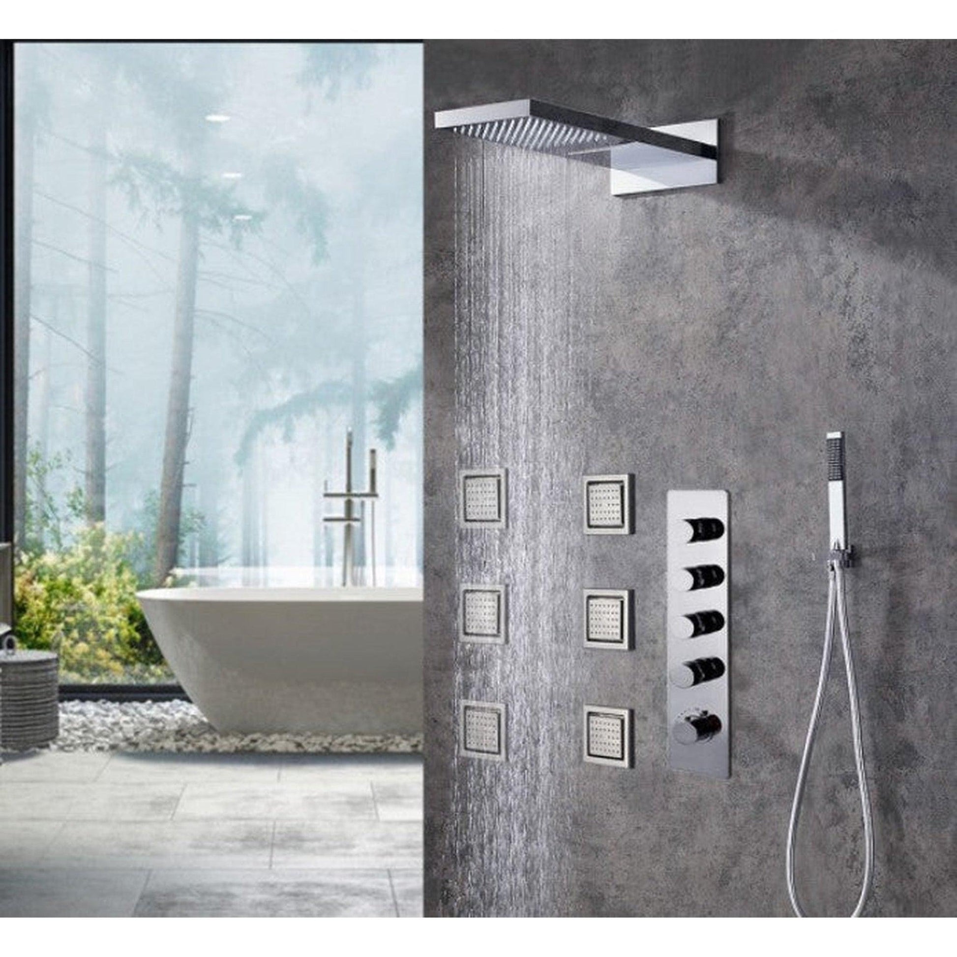 Fontana Océane Creative Luxury Chrome Wall-Mounted Multi-Functional Shower System With 6-Jet Body Sprays and Hand Shower