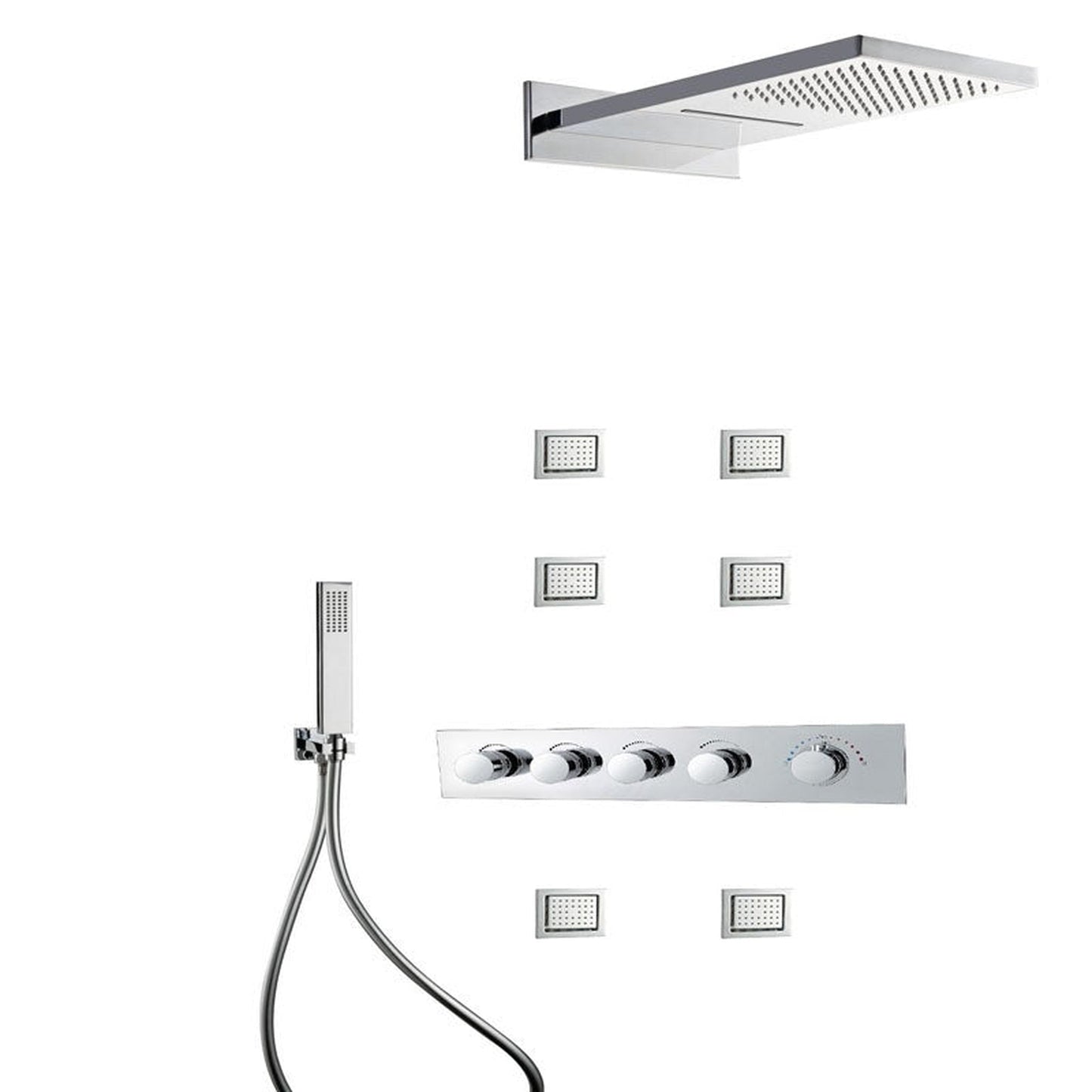 Fontana Océane Creative Luxury Chrome Wall-Mounted Multi-Functional Shower System With 6-Jet Body Sprays and Hand Shower