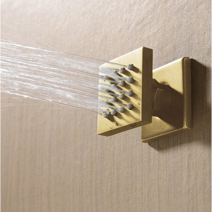 Fontana Piacenza Brushed Gold Recessed Ceiling Mounted Thermostatic LED Waterfall Rainfall Shower System With 4-Jet Body Sprays and Hand Shower