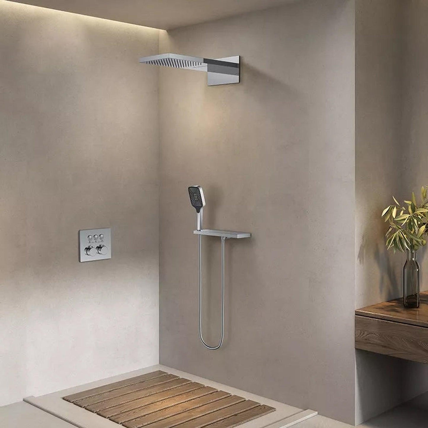 Fontana Ragusa Chrome Wall-Mounted Thermostatic Rainfall & Waterfall Shower System With Hand Shower