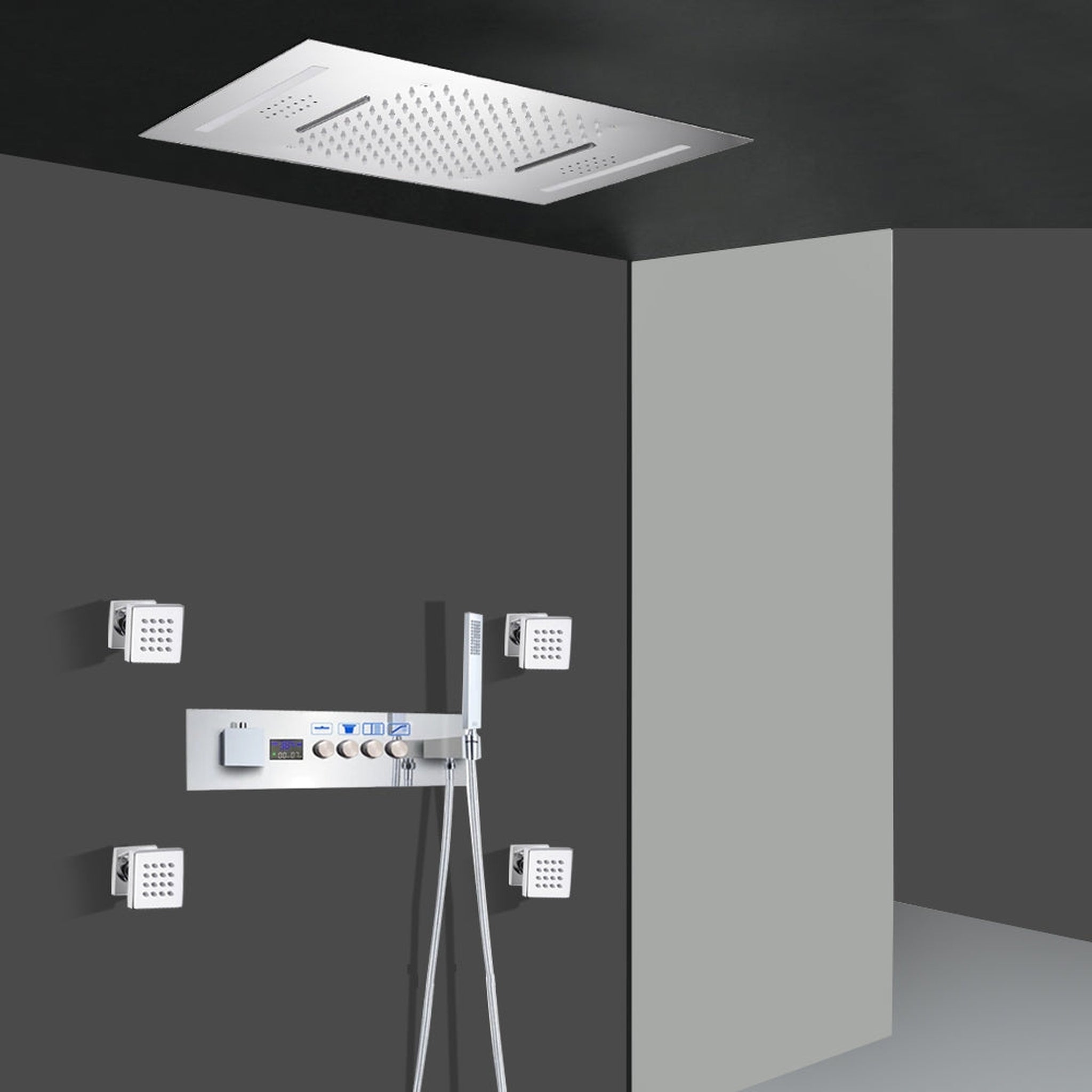 Fontana Ravenna Chrome Recessed Ceiling Mounted LED Thermostatic Rainf ...