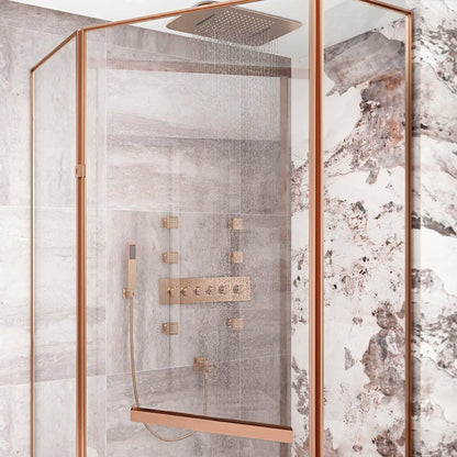 Fontana Ravenna Rose Gold Recessed Ceiling Mounted Thermostatic Touch Panel Controlled LED Rainfall Waterfall Shower System With 6-Jet Body Sprays and Hand Shower