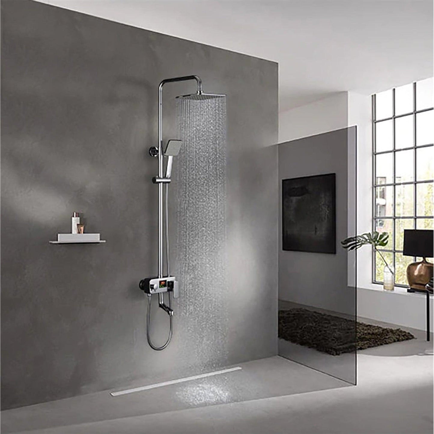 Fontana Renaldo 10" Chrome Temperature Control Color Changing LED Shower Set With Hand Shower