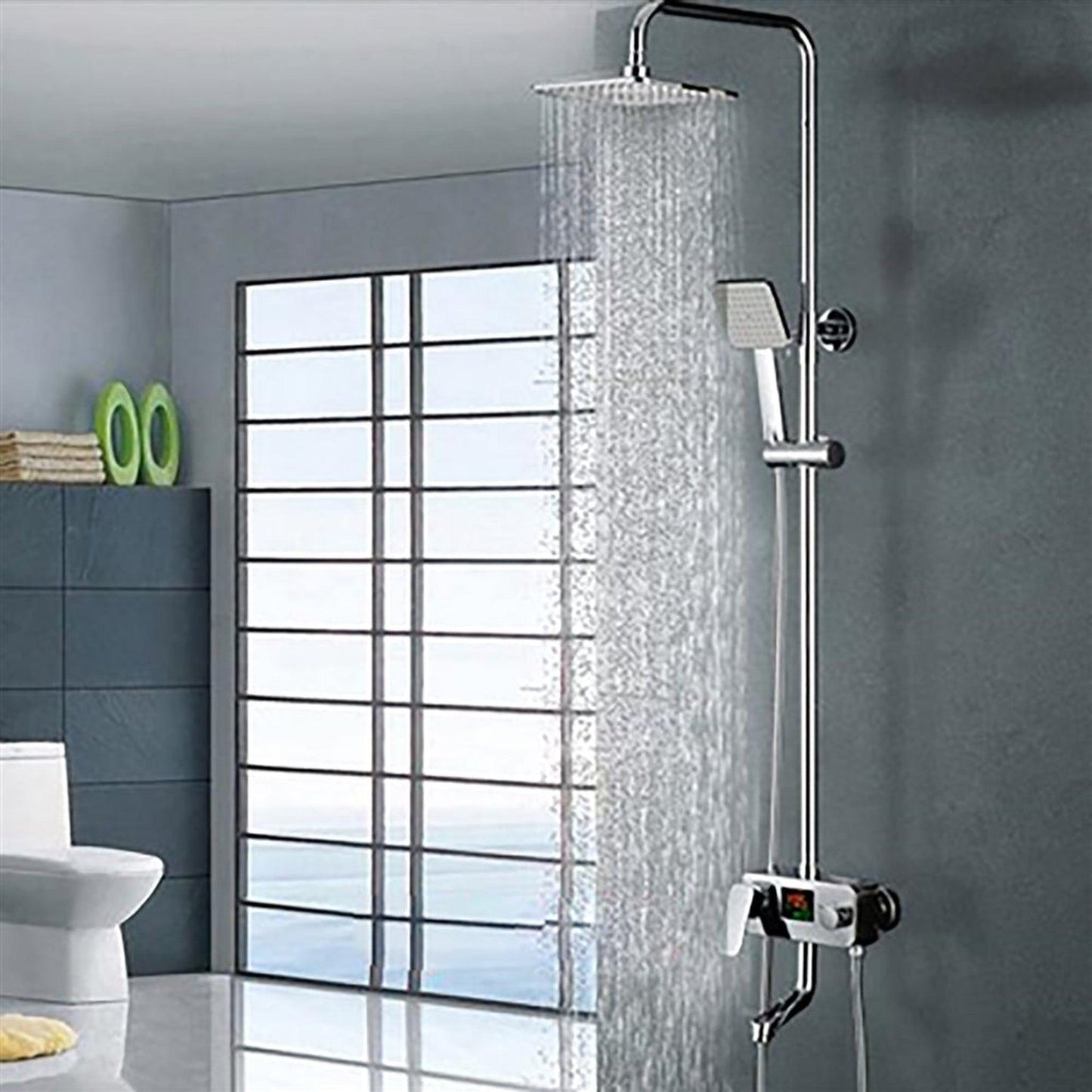 Fontana Renaldo 10" Chrome Temperature Control Color Changing LED Shower Set With Hand Shower