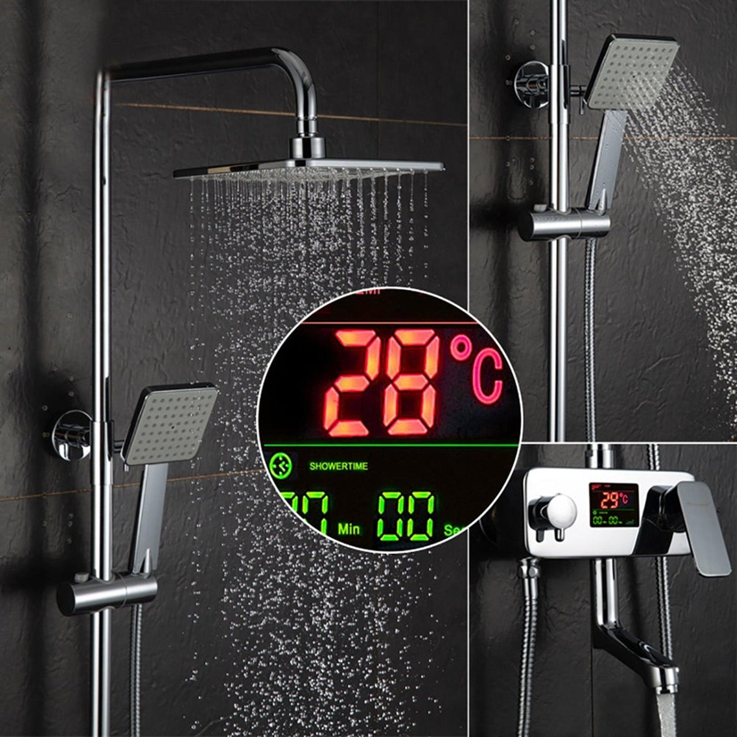 Fontana Renaldo 10" Chrome Temperature Control Color Changing LED Shower Set With Hand Shower