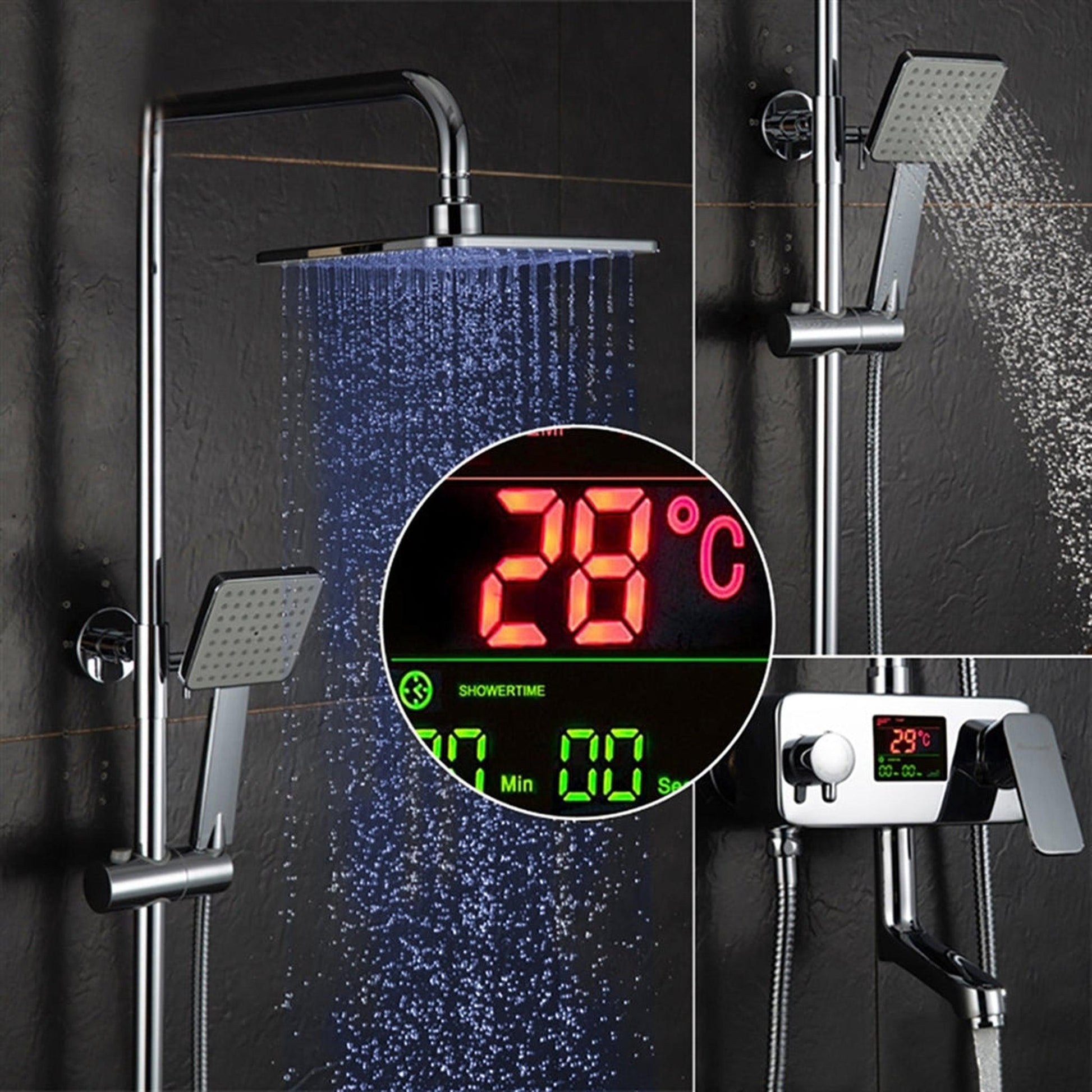 Fontana Renaldo 10" Chrome Temperature Control Color Changing LED Shower Set With Hand Shower