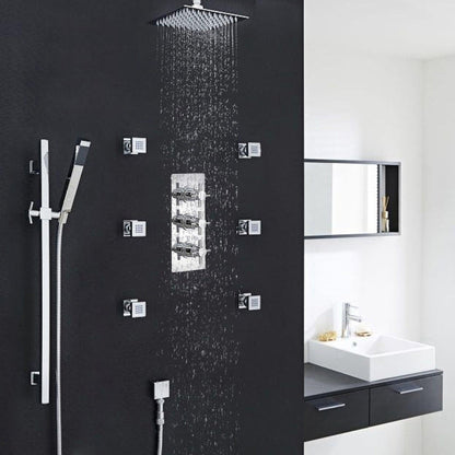 Fontana Reno 10" Chrome Round Ceiling Mounted Rainfall Shower System With 6-Body Massage Jets and Hand Shower