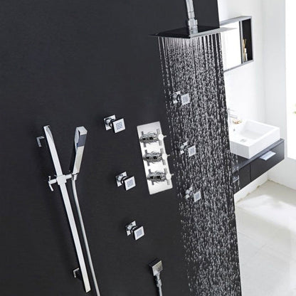 Fontana Reno 10" Chrome Square Ceiling Mounted Rainfall Shower System With 6-Body Massage Jets and Hand Shower